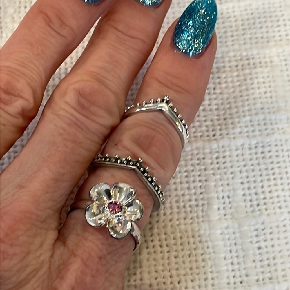 💐5/25 3 ring lot flower simple band stacking set